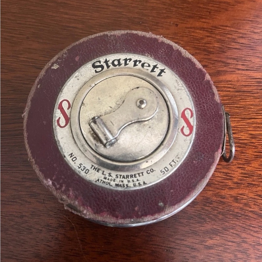 Vintage Wind Up 50 ft Starrett No 530 Steel Tape Measure